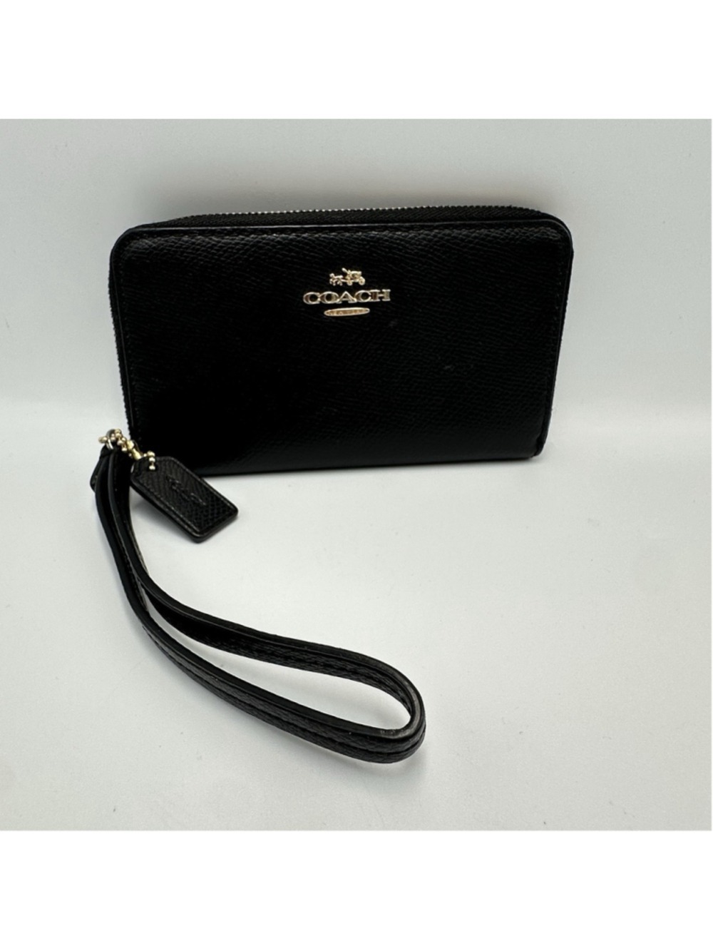 Coach Medium Zip Around Wallet Black Crossgrain Leather